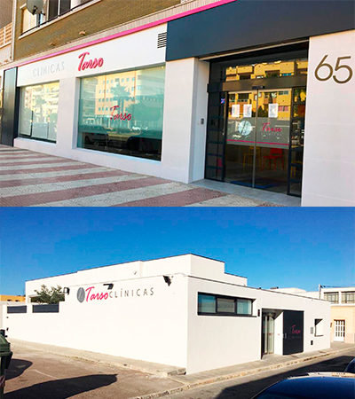 Imagen de las dos instalaciones de Clínicas Tarso en Roquetas de Mar y Campohermoso